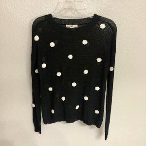 Cute Lightweight‎ Black Knit Sweater w White Polka Dot Pattern - Size Women's S